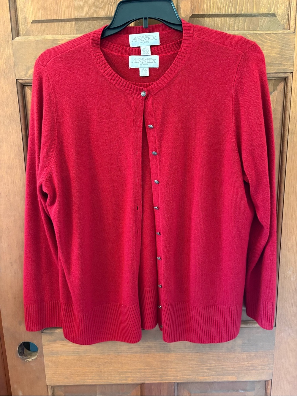Annex Classic Red Crewneck Button-Front Cardigan set